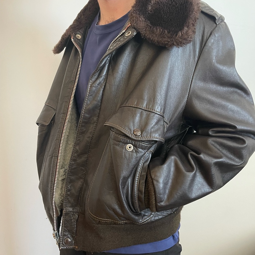 Vintage 1970’s Sears Leather Shop Leather and Fur lined Bomber